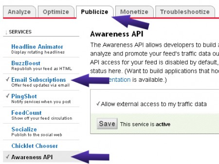 Configuration de l'API Feedburner