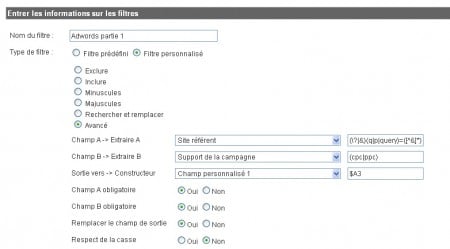 1er filtre Analytics pour les données d'Adwords