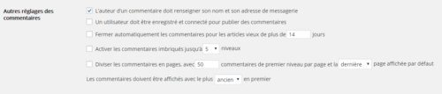 réglages à faire sur les commentaires de wordpress