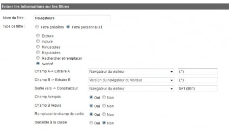 Filtres des navigateurs d'Analytics