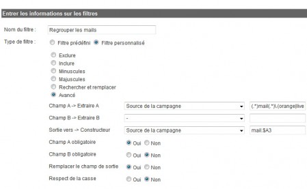 Filtre pour grouper les webmails de Google Analytics