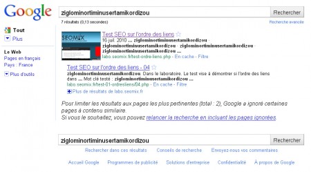 Test SEO sur l'ordre des liens - premiers résultats