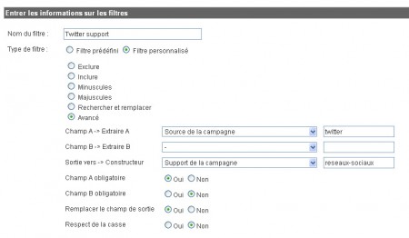 Filtre Google Analytics pour classer le support Réseaux sociaux