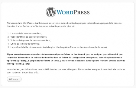 WordPress menu d'installation