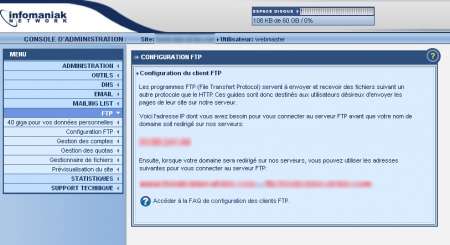 Adresse du serveur FTP sur Infomaniak