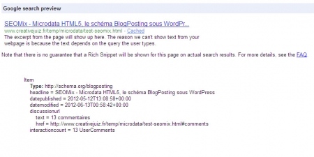 Prévisualisation d'un article de blog dans Google