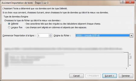 1ère étape de l'import des données