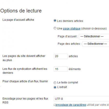 Menu lecture et page statique de WordPress