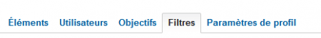 Onglet filtre du profil Analytics