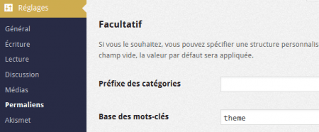 Le menu permalien de WordPress et les mots clés