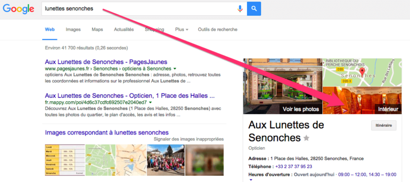 La visite virtuelle s'affiche dans Google