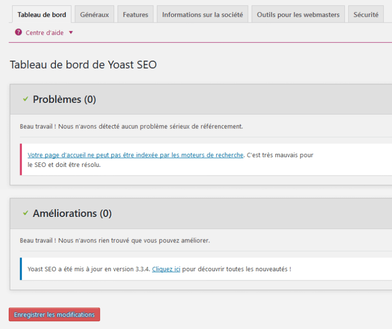 yoast seo tableau de bord