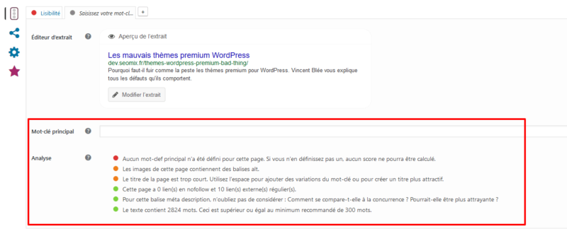 Yoast Analyse des mots clés