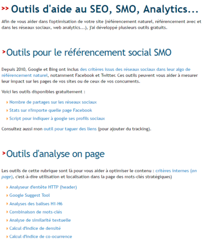 liste des outils de webrankinfo