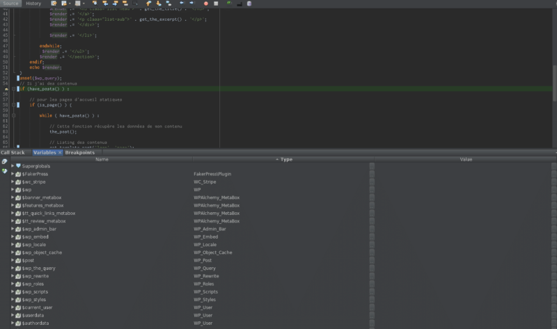 contenu des objets debug Netbeans