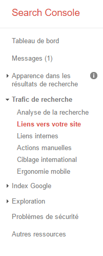 liens vers le site dans la search console