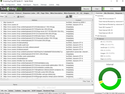 export realisé avec screaming frog avant une refonte seo
