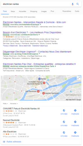 SERP avec résultats locaux