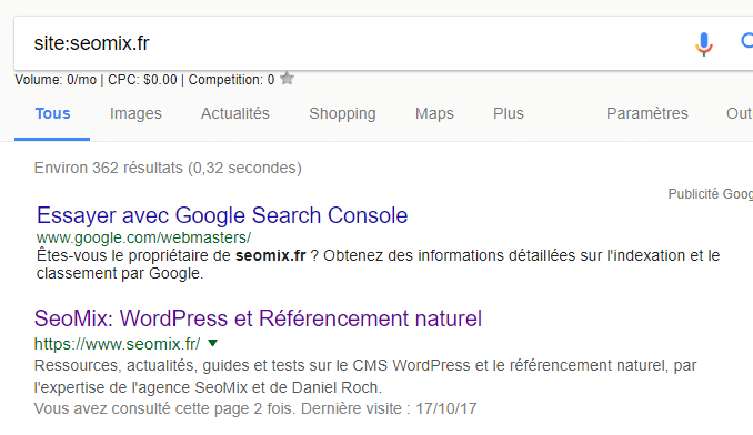 une commande site sur google lors d'un audit