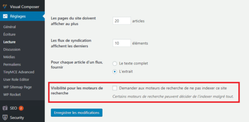 la demande de non indexation de site sur wordpress