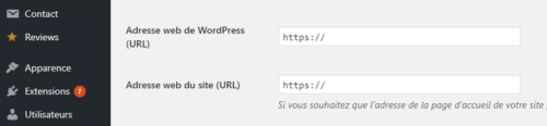 réglages wordpress pour le https