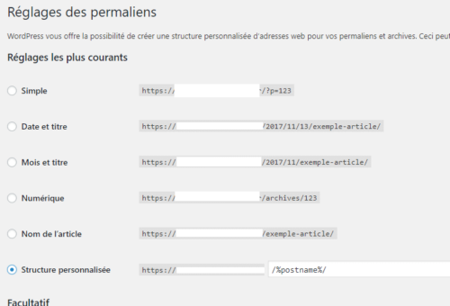 le menu permaliens sur wordpress