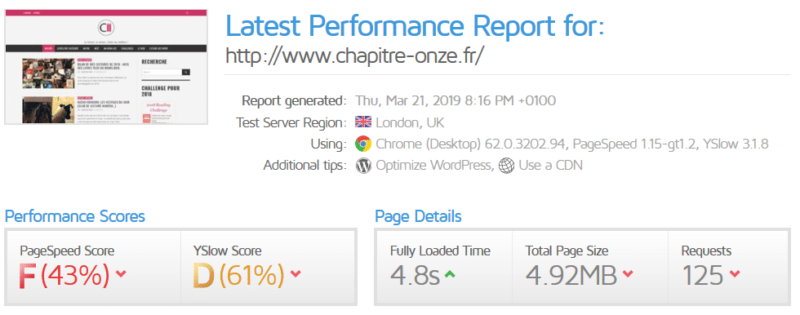 Temps de chargement et GtMetrix