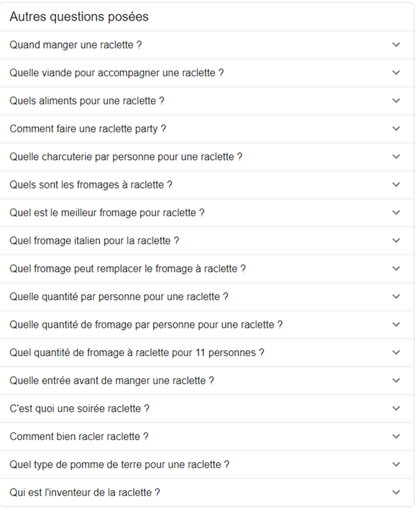 exemple questions suggérées google manger raclette