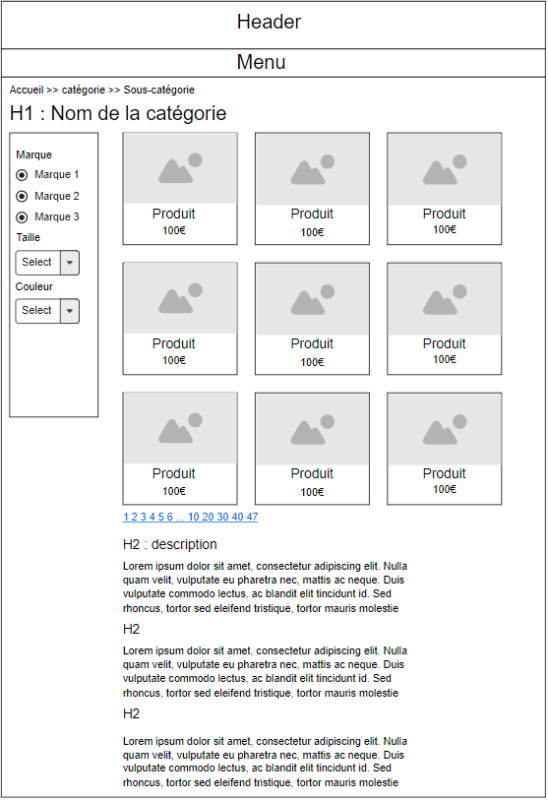 maquette d'une page de catégorie