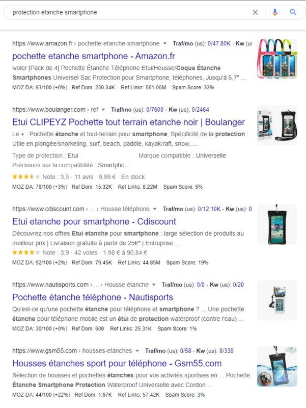 Résultats Google sur l'expression Protetion étanche smartphone