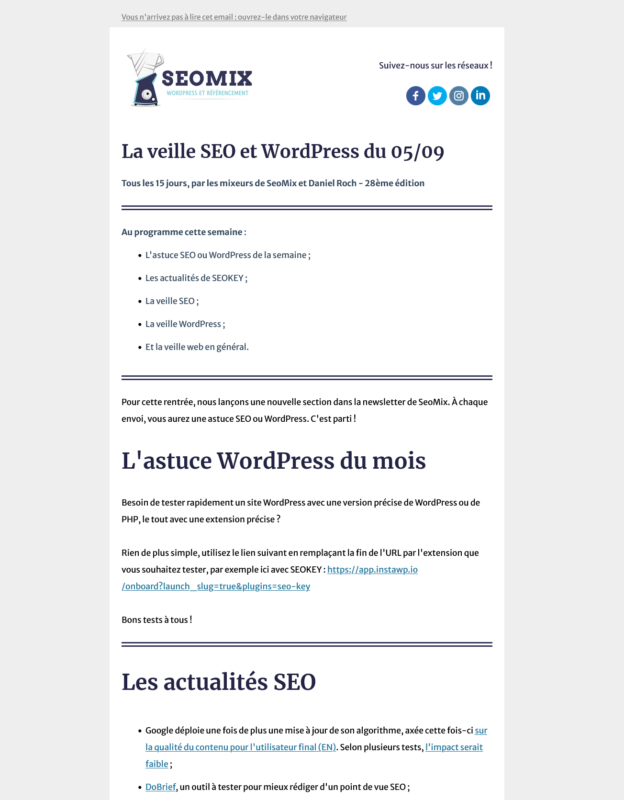 Exemple de veille SEO et WordPress