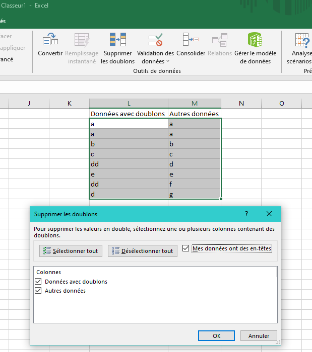 Supprimer les doublons dans Excel