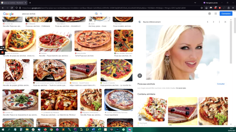 Google affiche la photo d'Adriana Karembeu sur la recherche "Pizza aux anchois"