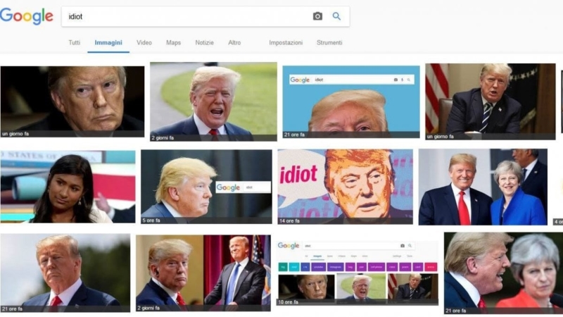 Donald trump : exemple du Google bombing ave cle terme Idiot