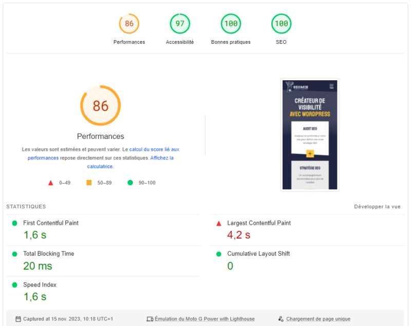analyse performances mobile avec Page Speed Insights